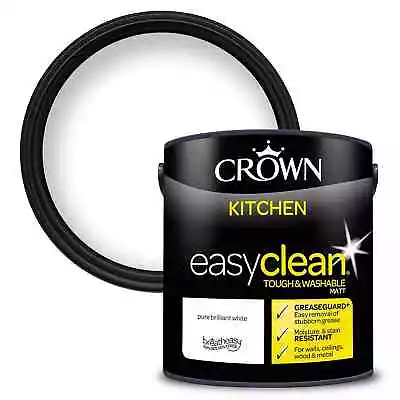 £23.99 • Buy Crown Easyclean Kitchen Pure Brilliant White Matt Walls, Ceilings Paint - 2.5L