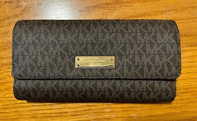 Michael Kors Signature Women's Tri-Fold Checkbook Wallet Brown • $75.95