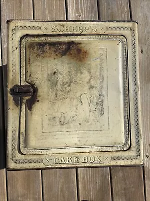 Antique SCHEPP'S CAKE BOX Tin Can Metal Advertising French Lithographs W/Shelf • $159.99