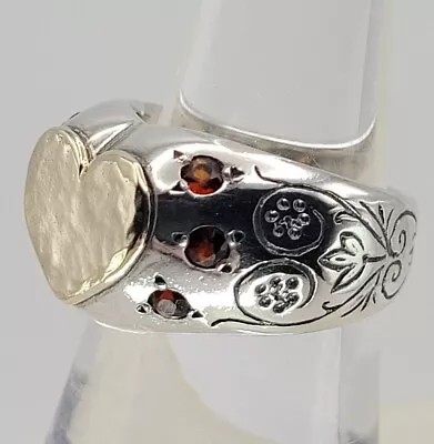 Prodesso Israel Ring 585 925 Garnets Hammered Heart Design Size 7 • $126.77