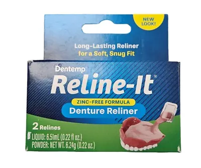 Dentemp Denture RELINER RELINE IT - 2 Repairs / Box ( 1 Box )  Green NEW LOOK! • $9.95