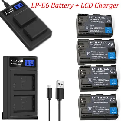 LP-E6 LP-E6N Battery LCD Charger For Canon EOS 5D Mark II/III/IV EOS 6D 7D BG-E9 • £39.59