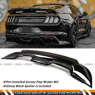 GT500 Style Spoiler W/ Smoke Gurney Flap Wicker Bill For 2015-2023 Ford Mustang • $159.99