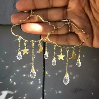$7.35 • Buy Cloud With Moon And Stars Dangle Earrings,star And Moon, Celestial Earrings