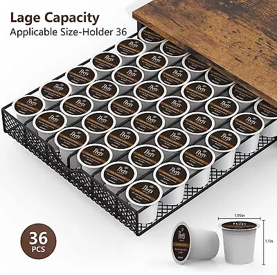 Rustic 36 K Cup Coffee Pod Storage Drawer Cabinet Organizer Holder+Non-slip Pad • $23.50