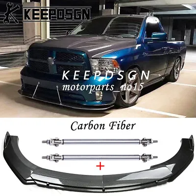 For Dodge RAM 1500 Pickup Carbon Front Bumper Lip Splitter Spoiler W/ Strut Rods • $98.82