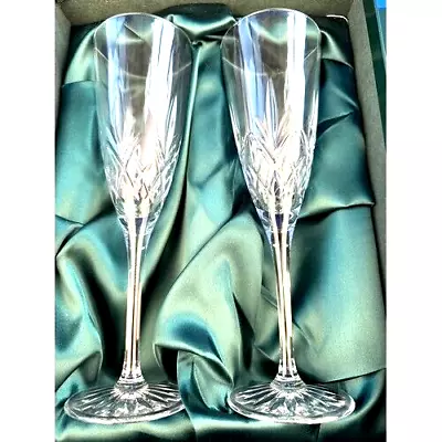Two Edinburgh Crystal 'Thomas Webb' Champagne Flutes Boxed • £22