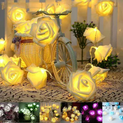 £6.49 • Buy 10-50 LED Rose Flower Battery Fairy Lights String Wedding Party Home Decoration