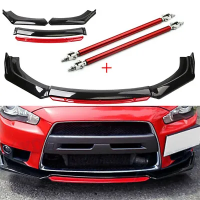 Front Bumper Lip Splitter Spoiler Strut Rod Body Kit For Mitsubishi Lancer Evo • $69.99