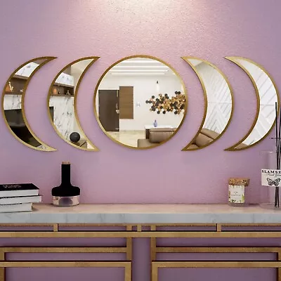 Moon Phase Mirror Set Moon Decoration| Boho Wall Decor| Wooden Moon Mirror • $47