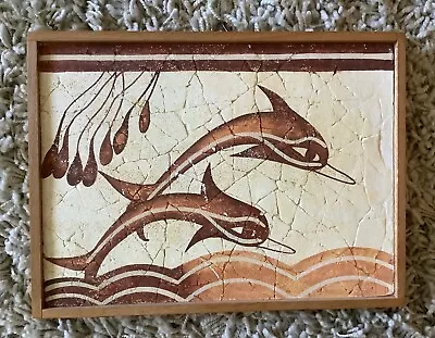Framed Dolphins Fresco From Thera Santorini Athens Museum Reproduction 1500 BC • $34.95