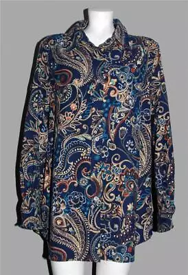 VTG Mainstreet Blues Paisley Jacobean Velvety Feel Thick Button Blouse Wm's L/XL • $24.99