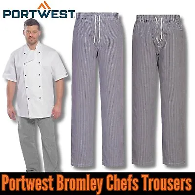 Bromley Chefs Trousers Cotton Elasticated Unisex Catering Industry Portwest C079 • £25.99