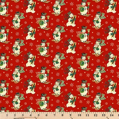 Vintage Christmas Red Jolly Snowman DCX10370-REDX-D Fabric By The Half Yard • $4.20