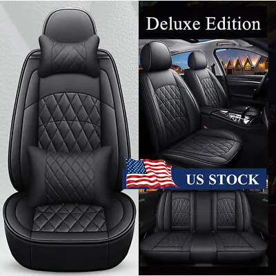 5D PU Leather Car Seat Cover Cushions Black All Seasons Protector Mat W/Pillows • $60.48