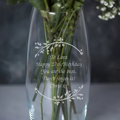 Engraved Glass Vase For 40th 50th 60th 65th Birthday Gifts Presents Ideas Her • £14.99