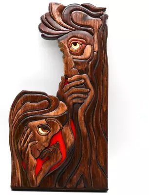 Wood Carved Wall Hanging Modernist Wood Sculpture 15 -MINT • $14