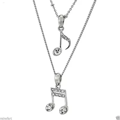 Music Notes Necklace Made With Swarovski Crystal Double Chain Note Pendant  • $29