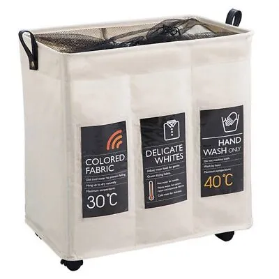 $32.99 • Buy Foldable Storage Laundry Basket Dirty Clothes Washing Organizer 3 Grid Hamper