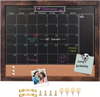 Rustic Framed Magnetic Chalkboard Calendar & Corkboard Combo 13  X 17  • $27.99