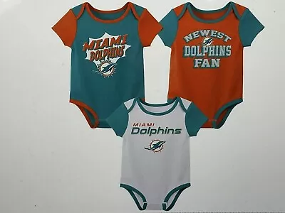 Miami Dolphins NFL Baby Boys' 3pk Bodysuit Set Size 6-9 Months - New • $26.99