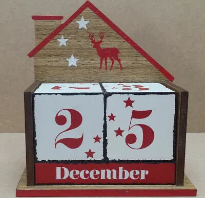 £9.99 • Buy Wooden Christmas House Desk Advent Perpetual Block Calendar Use Reusable XMAS