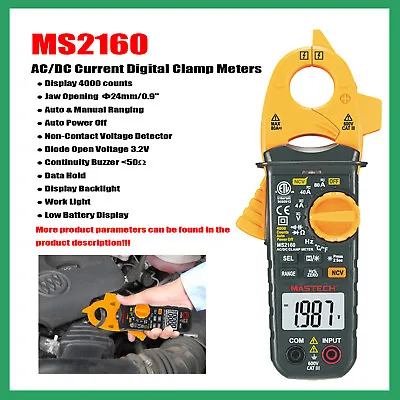 MASTECH MS2160 AC/DC Current Digital Clamp Meters Non-Contact Voltage Detector • $95.59