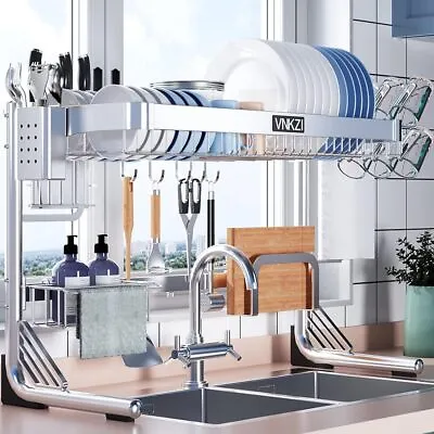 Over Sink Dish Drying Rack2 Tier Full Stainless Steel Storage Adjustable Length • $64.89