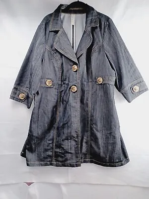 L.A BLUE Jacket Womens 28W Blue Denim 3/4 Sleeve 2 Button Cotton Blend Pockets • £17.52