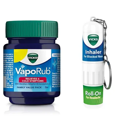 Vicks Vaporub Ointment 25ml + Vicks Roll-On Inhaler 1.5ml Relief Cold Block Nose • $15.79