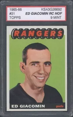 1965 Topps 21 Ed Giacomin Ksa 9 Centered Hall Of Fame Rookie Card Rangers Goalie • $1600