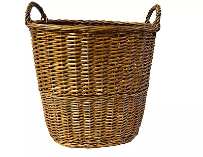 Vintage Woven Wicker Laundry Hamper Basket W/Handles 17 Tall X 15 L X 9 1/2”W • $39.95