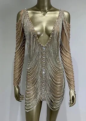 Diamante Tassel Mesh Nightclub Mini Dress • $296