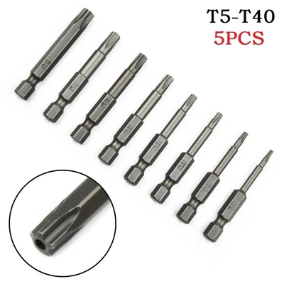 $8.61 • Buy 5PCS 50mm 1/4inch Hex Shank Five Point Magnetic Torx Screwdriver Bits T8-T40