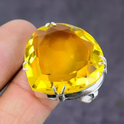 Natural Citrine Gemstone Handmade 925 Sterling Silver Jewelry Ring Size 8 N149 • $10.99