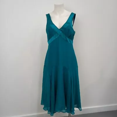 J Taylor Dress UK14 Womens Teal Blue Silk Beaded -WRDC • £7.99