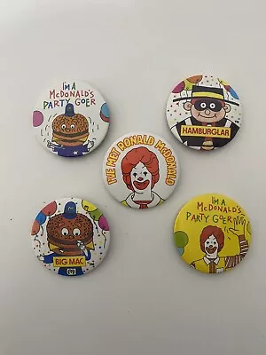McDonalds Vintage Party Badges Ronald Big Mac Hamburglar 5 Total 80/90s • £14.99