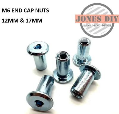 M6 Joint Connector Nuts | Flat Pack Furniture Bolt End Cap Nut | 12mm 17mm • £2.49