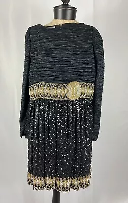 MARY MCFADDEN Couture Vintage Size 8 Black Embellished Cocktail Dress • $499