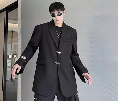 Men's Fashion Punk Gothic Lapel Long Sleeve Metal Button Loose Black Suit Coats • $65.54