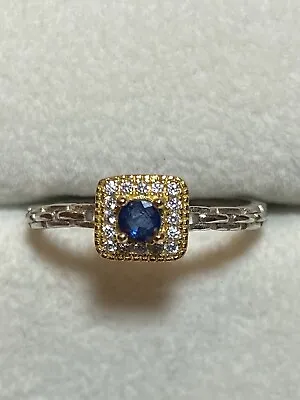 Vintage 925  Sterling Silver Dainty Natural Blue Sapphire Zircon Diamonds Ring • $19.99