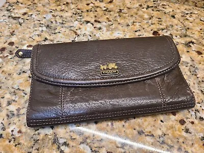Vintage Coach Tan Brown Leather Tri Fold Long Wallet Horse And Carriage Nice!  • $32