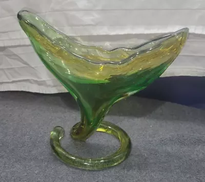 Vintage Murano Style Art Glass Mermaid Tail Green Bud Vase Swirl Base 7 T X 8 W • $35