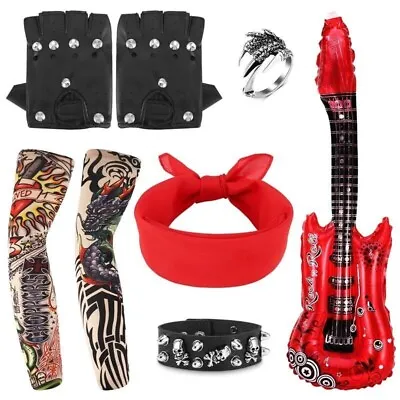 8 Pcs Punk Gothic Rocker Costume Set Disco Rock Star Fancy Dress Kids Free Ship • £6.50