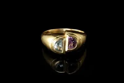 Vintage Modern Aquamarine Amethyst 14k Gold Ring D96-06 • $265
