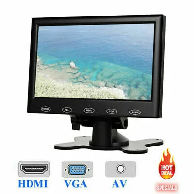 7  LCD HD CCTV Monitor PC Screen AV/RCA/VGA/HDMI 1080P For DSLR Raspberry PI • £53.99
