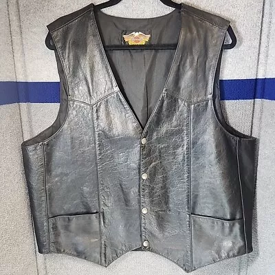 VTG HARLEY DAVIDSON Black Leather Biker Vest Sz ExLarge Genuine Authentic Patch  • $65