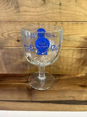 Vintage 1 PABST BLUE RIBBON BEER Stemmed Thumbprint Goblet Glass Mug • $8.07