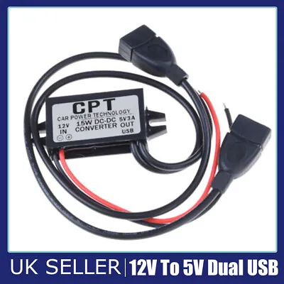 DC 12V To DC 5V 3A Dual USB Power Supply Adapter Converter Connector Charger UK • £5.75