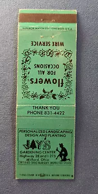 Matchbook Cover JAY'S GARDENING CENTER Hwy 28 & I-275 MILFORD OHIO Landscaping • $4.98